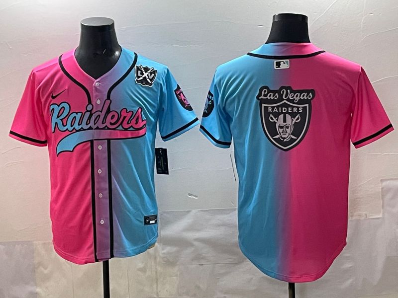 Men 2025 Oakland Raiders Blank Blue pink Nike Limited NFL Jersey style 0018